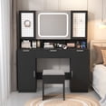 thumbnail image 5 of Ktaxon Large 47.24" Lighted Makeup Vanity Table Set with DIY Pegboard Design, 3-Drawer Dressing Table with Charging Station, Bedroom Makeup Table, Black, 5 of 12