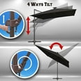 thumbnail image 4 of Sunrise 10' x 10' Deluxe Cantilever Big Roma Umbrella, Outdoor Hanging Offset Solar Umbrella, UV50+ with Tilt, Crank and 360 Degree Rotation, Heavyduty Sunshade, Sunbrella Cover (Black), 4 of 9