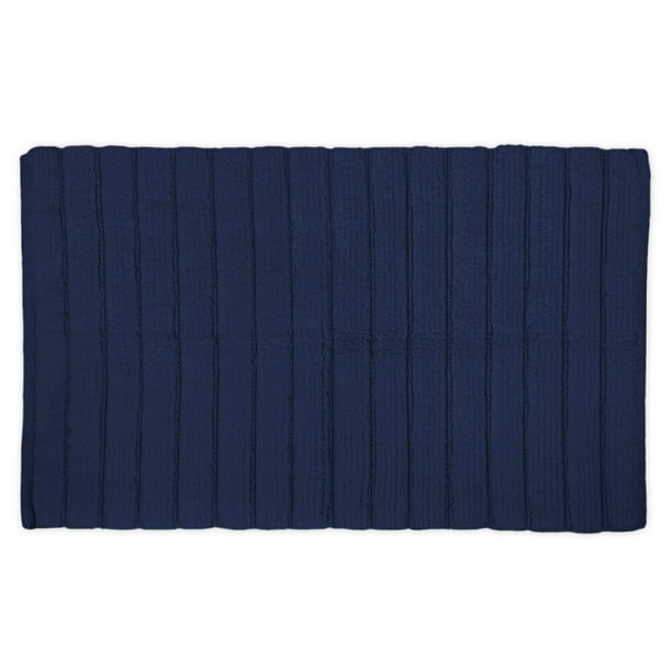 21" x 34" Navy Blue Rectangular Ribbed Cotton Bath Rug