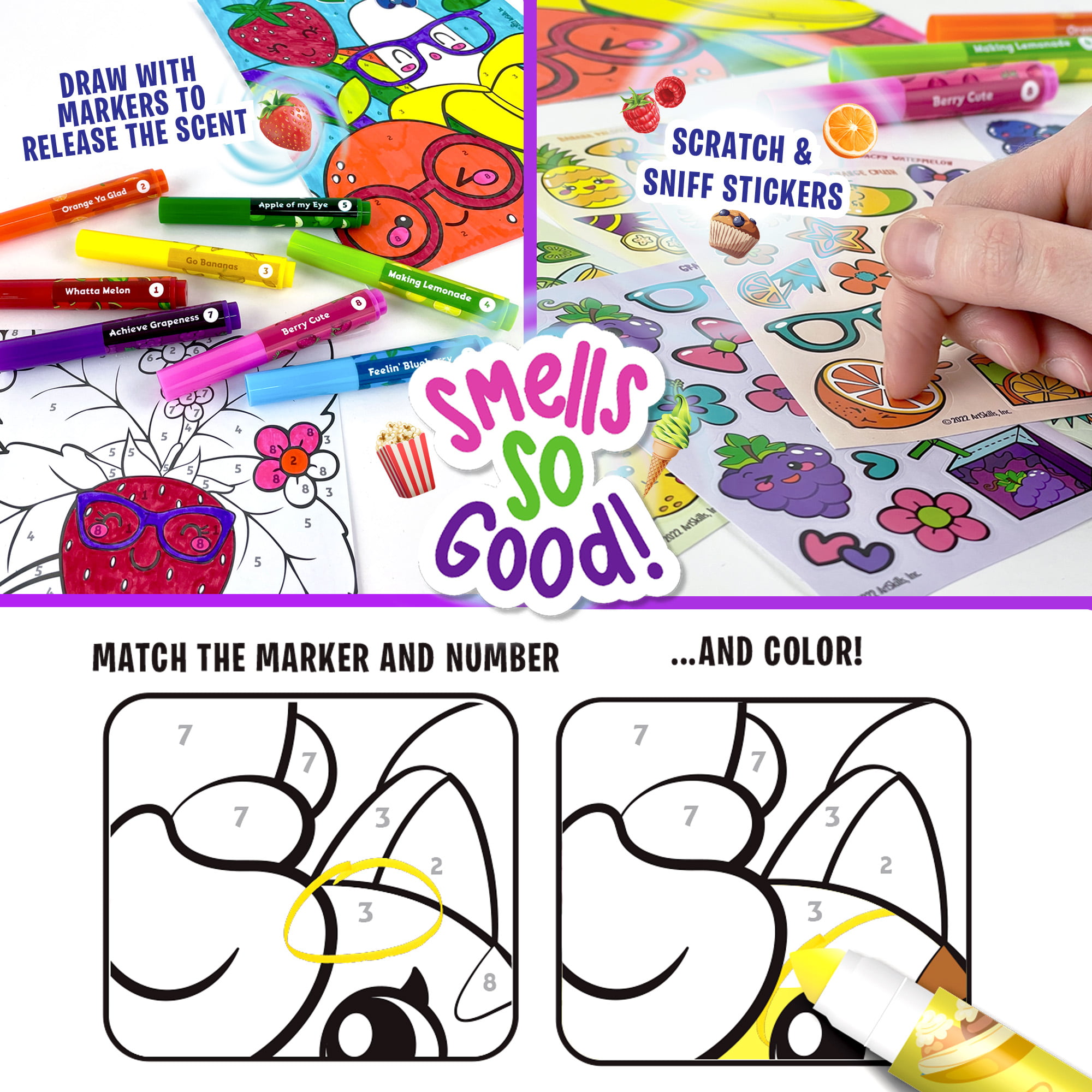 ArtSkills Color by Number Coloring Book for Kids, Glitter Markers and Gem  Stickers, Inspirational, 16 Pages 