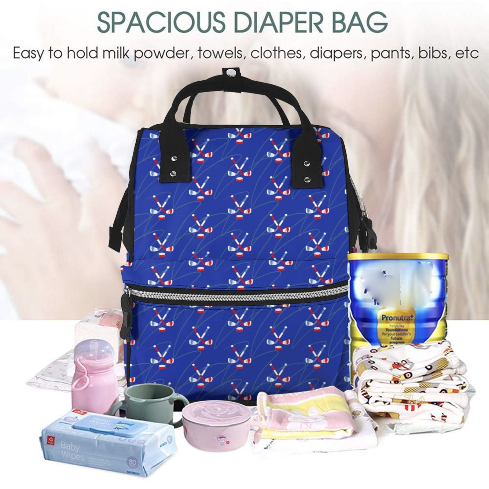 Ratiio Hockey Mummy Backpack - Waterproof Twill Canvas, Large Capacity Diaper Bag with Multiple Pockets and Adjustable Straps