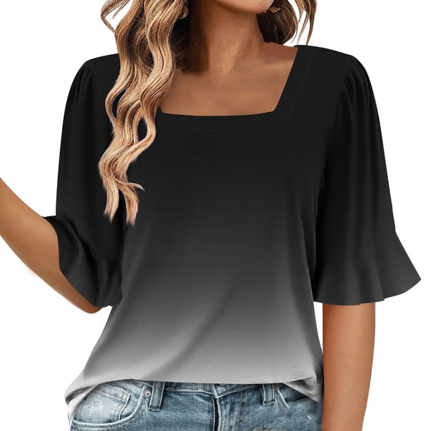Blusas de Manga Corta para las Mujeres, Moda Verano Impreso, Blusas de Cuello Redondo, Chaqueta de Manga Corta para las Mujeres