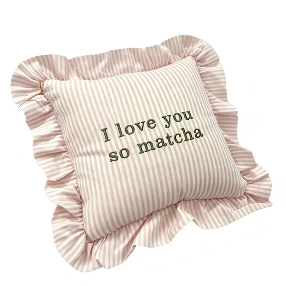 1 Pack Scalloped Pillow, Pink & White Stripe, 14x14 Inch Cotton Decorative Pillow, I Love You So Matcha, Versatile for Couch Living Room, Indoor Outdoor Decoration