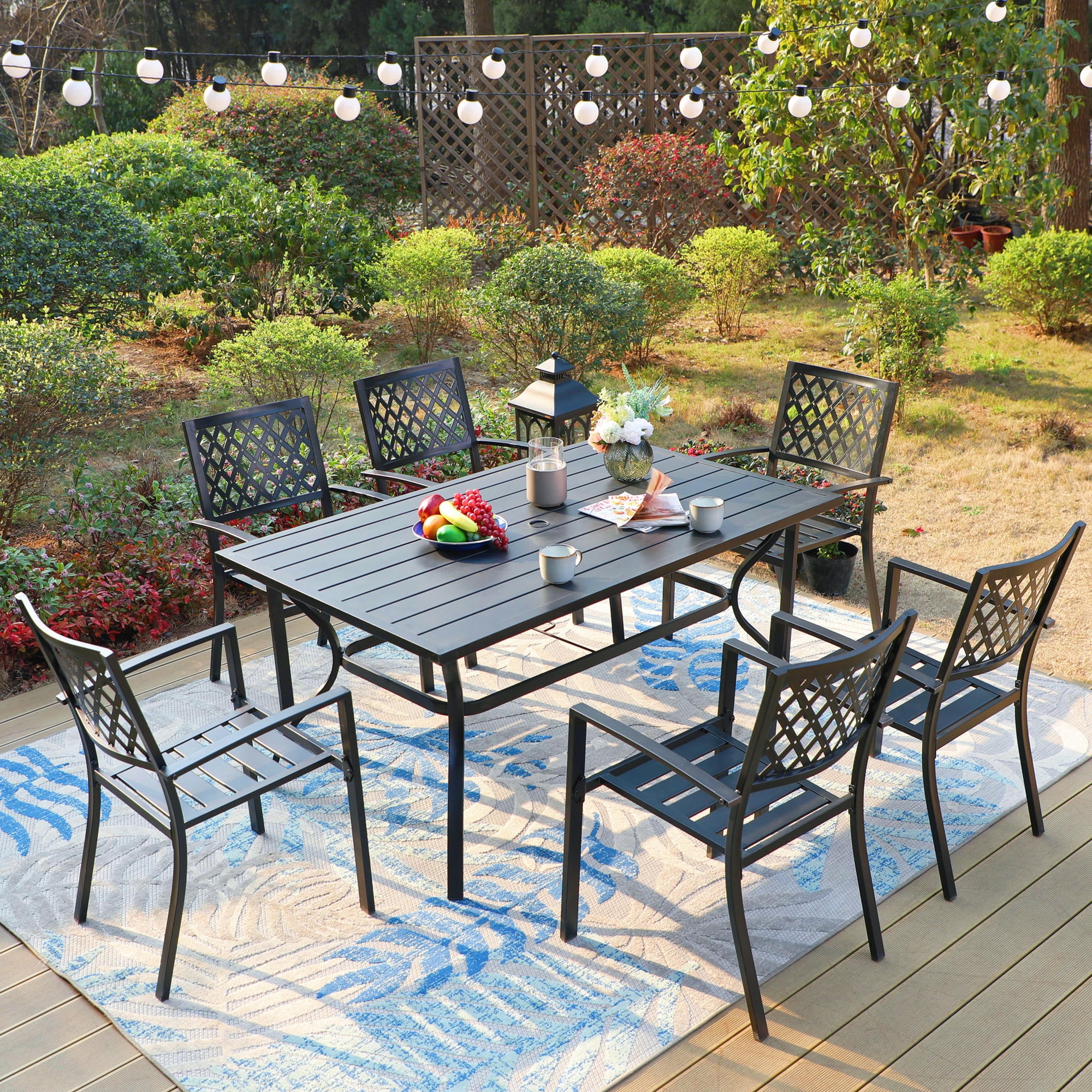 MF Studio Set of 7 All Weather Outdoor Dining Set with Stackable Chairs