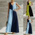 thumbnail image 1 of IFNWSV Maxi Robe, Robe Longue Trapèze Sans Manches à Col en V à Blocs de Couleur, Coupe Ample Évasée Décontractée Style d'Été, Robes d'Été pour Femmes Vert m, 1 of 9