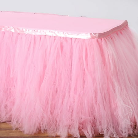 Efavormart 17FT FULL SIZE 8 Layer Fluffy Tulle - Tutu Table Skirt for Kitchen Dining Catering Wedding Birthday Party Decorations