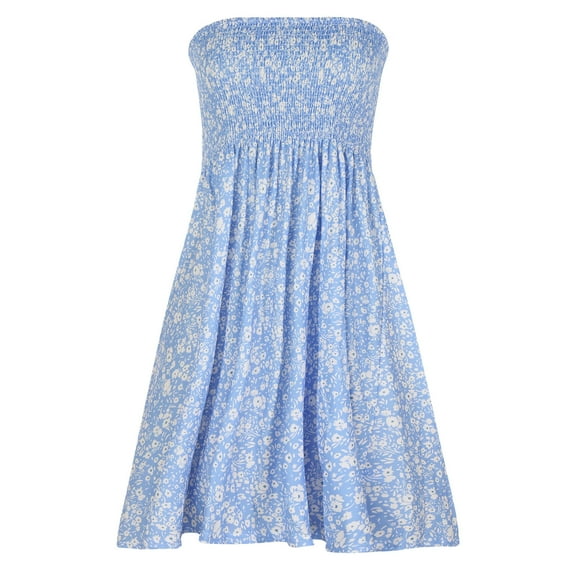 Ashirexll Plus Size Dress for Women Bohemian Style Strapless Elastic Band Dress Dresses Sleeveless Floral Print Dress Womens Dresses Blue L