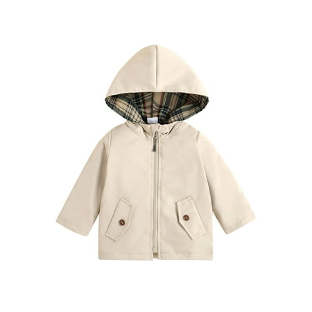 

Canis Toddler Boy Jackets Girl Plaid Hooded Long Sleeve Zipper Coats Outwear Top