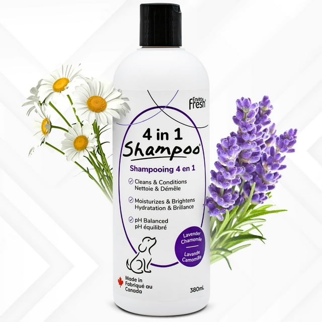 Dog Shampoo, 4-in-1 Pet Shampoo by EnviroFresh (380 mL) Dog Shampoo for Allergies and Itching, Dog Shampoo for Smelly Dogs (Lavender)