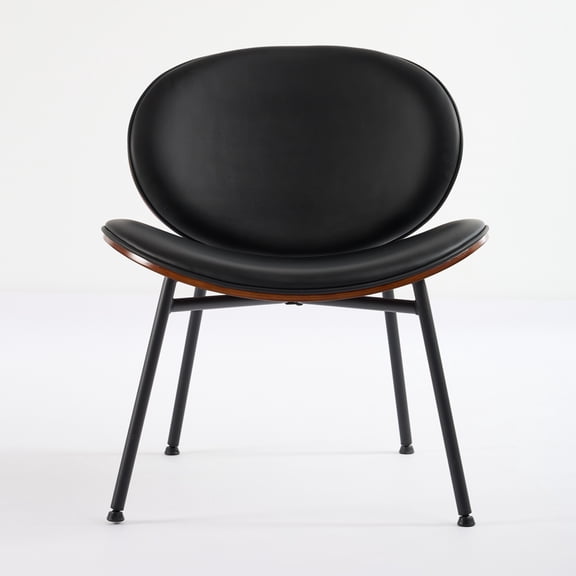 Mid-Century Modern Shell Chair Single Side Chair Tripod Black Leather Lounge Chair in Walnut Finish Comfortable Backrest,Black color,SW1871BK