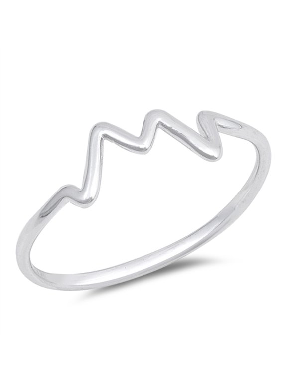 Zig Zag Heartbeat EKG Pulse Ring .925 Sterling Silver Electric Band Jewelry Female Male Size 8