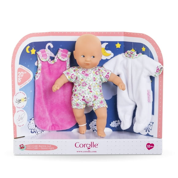 Corolle Mini Calin Good Night Blossom Garden - 8" Soft Baby Doll and Outfit Set Includes Pajamas and Bag Sleeper, Vanilla-Scented, for Kids 18 Months and up