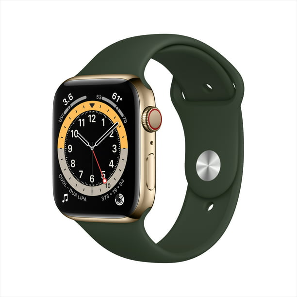 Apple Watch Series 6 GPS + Cellular, 44mm Gold Stainless Steel Case with  Cyprus Green Sport Band - Regular - Walmart.com
