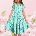 thumbnail image 2 of Little Girl Dress , Dresses for Kids 10-12,Girls Flutter Sleeve Floral Print Tiered Dress for Summer Casual Play and Party Wear, 2 of 5