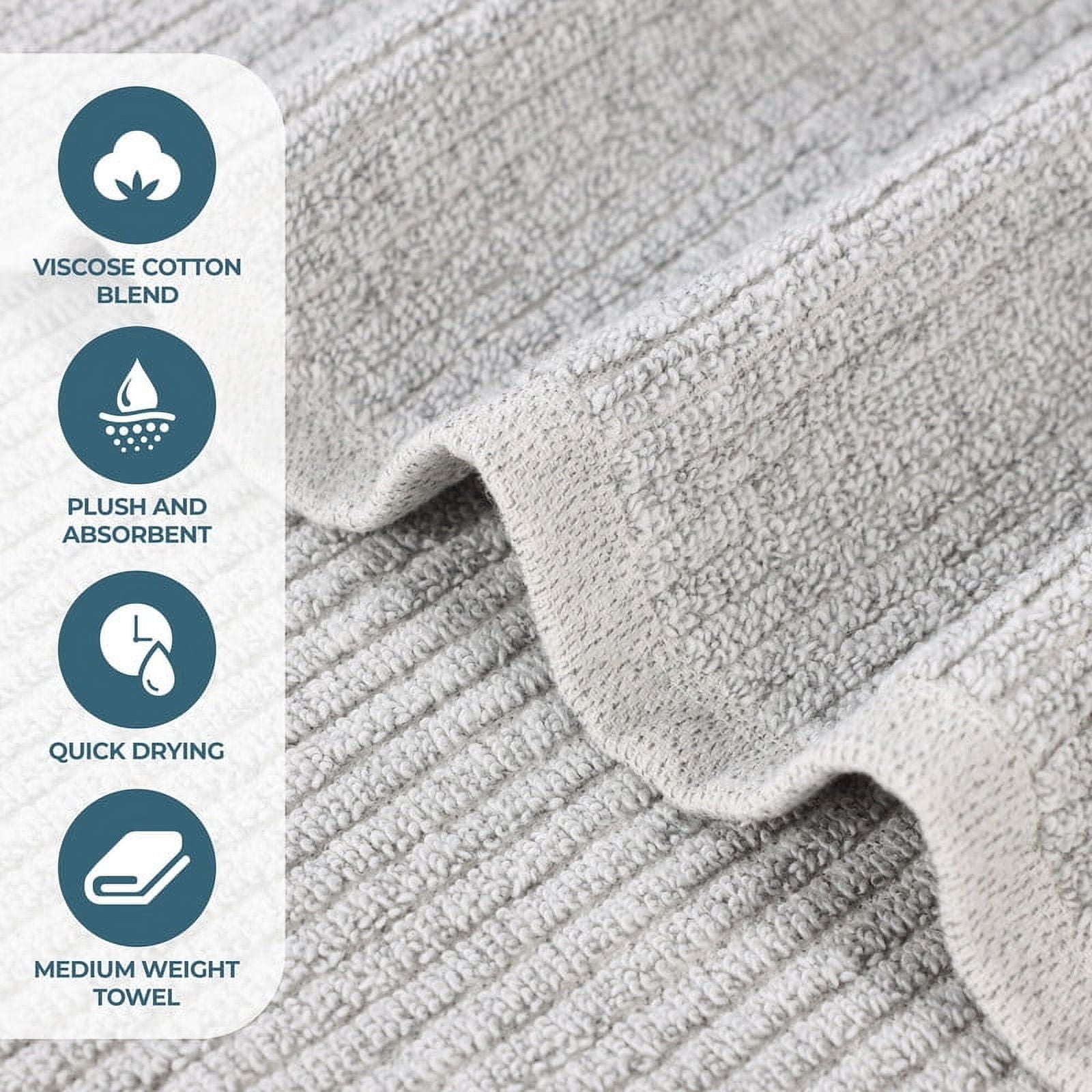 Superior Destin Viscose 8 Piece Cotton Blend Towel Set, Medium Weight Soft Towels, Platinum