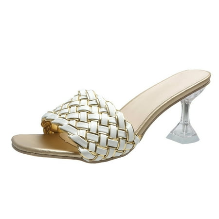 

Womens Casual Fish Mouth Transparent High Heeled Fake Woven Sandals And Slippers Summer Open Toe Slide Sandals Comfortable Flats Flip-Flops Sandal Casual Platforms Wedge Sandals Heeled Sandals A5