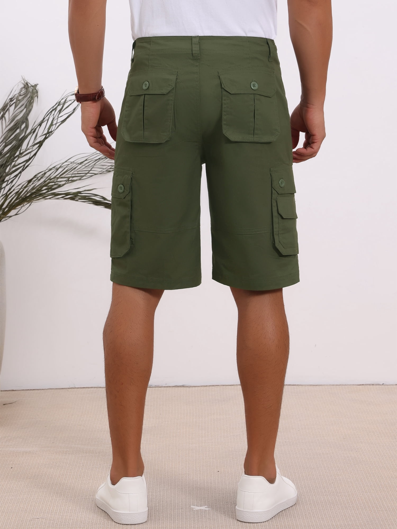 DARING DIVA Men's Short Pants Cotton Casual Camping Fishing Cargo Shorts 38 Olive Green