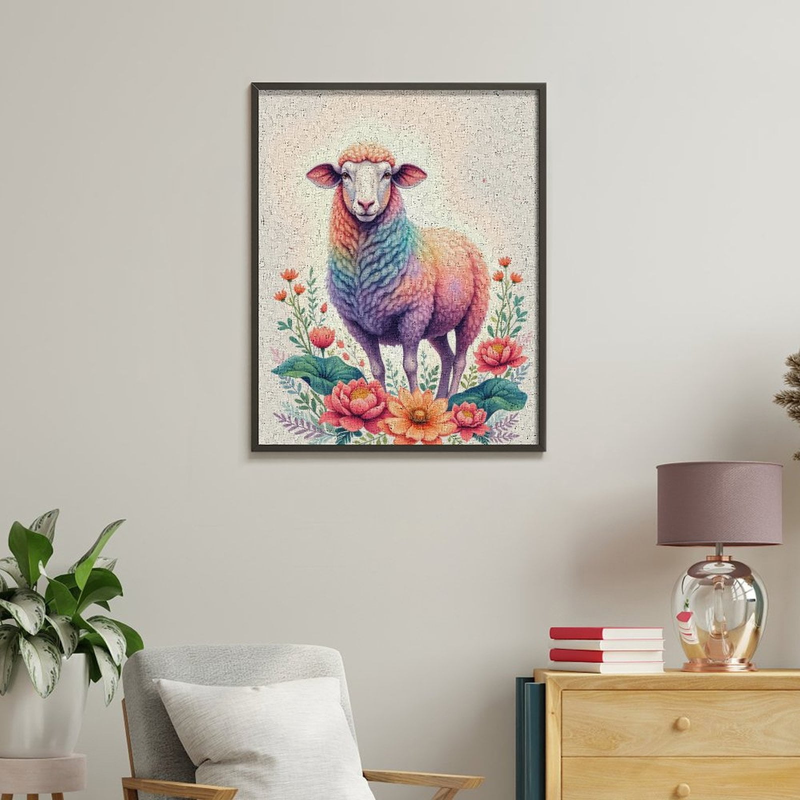 Paint By Numbers Kit for Adults Beginner - Rainbow Sheep Blossoms Art DIY Canvas Painting Kits for Adults, Frameless Paint By Number for Adults for Home Wall Decor 16x20 Inch