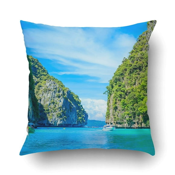 RYLABLUE Boat In Maya Bay Phi Islands Andaman Sea Krabi Thailand Pillowcase Pillow Cushion Cover 18x18 inch