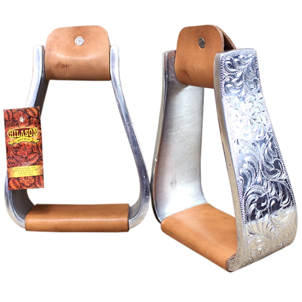 40AH Engraved Aluminum Deep Roper Horse Saddle Stirrups Hilason