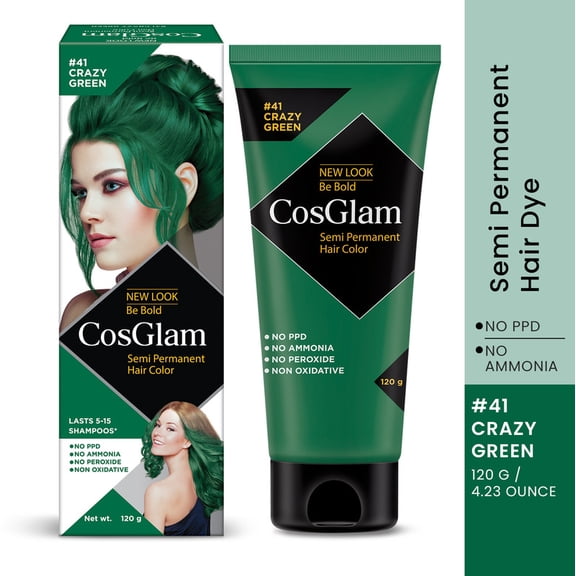 Cosglam Semi Permanent Hair Color Dye, Full Coverage, All Hair Type | Crazy Green| 120g / 4.23 oz