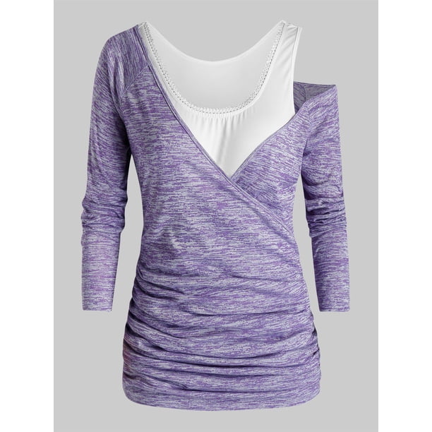 Tamaño más espacio tinte acanalada camiseta y Tank Top Set Rosegal Mangas largas de talla grande