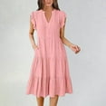 thumbnail image 2 of vigerkar Womens Summer Dress Ruffle Sleeve V Neck Midi Dresses Fashion Casual Fit Flowy Tiered Boho Beach Vacation Sundress Pink, XL, 2 of 5