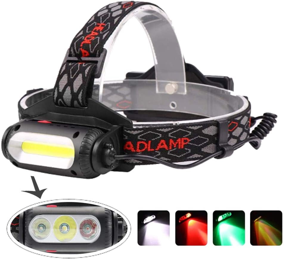 LED Headlamp Rechargeable Flashlight USB Head Light 18650 Kit White/Green/Red/UV 