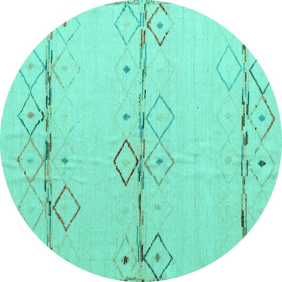 Ahgly Company Indoor Round Solid Turquoise Blue Modern Area Rugs, 8' Round