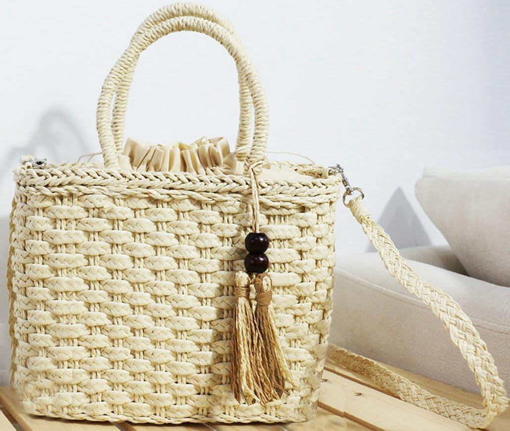 Kukuzhu Handwoven Straw Bag for Women Lightweight Shopping Tote Handbag Purse Boho Bag