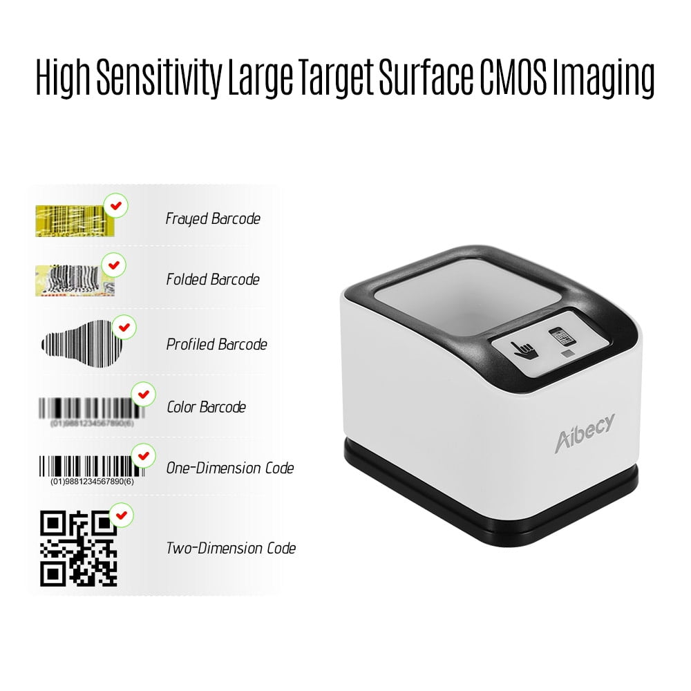 Aibecy 2200 1D/2D/QR Bar Code Scanner CMOS Image Desktop Barcode Reader USB Omnidirectional Screen Barcode Scanner