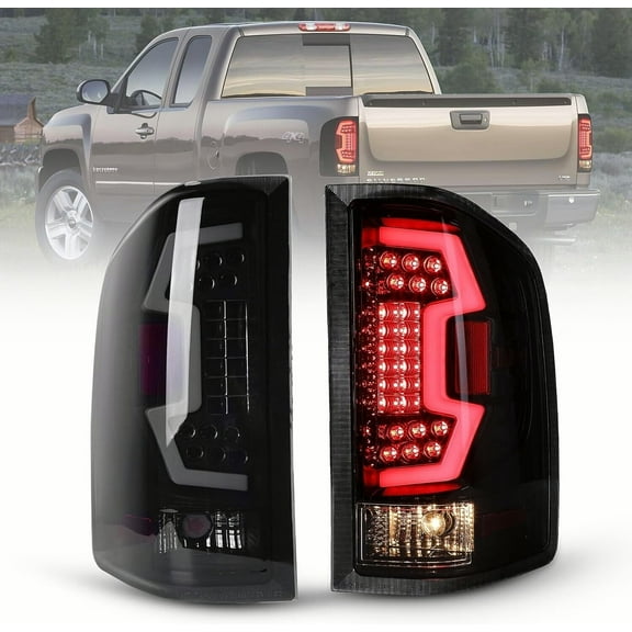 LED Tail Lights Assembly Replacement For 2008-2013 Chevy Silverado 1500;2008-2014 Chevy Silverado 2500 HD 3500 HD;2007 Chevy Silverado 1500/2500/3500 New Body -Smoke Lens