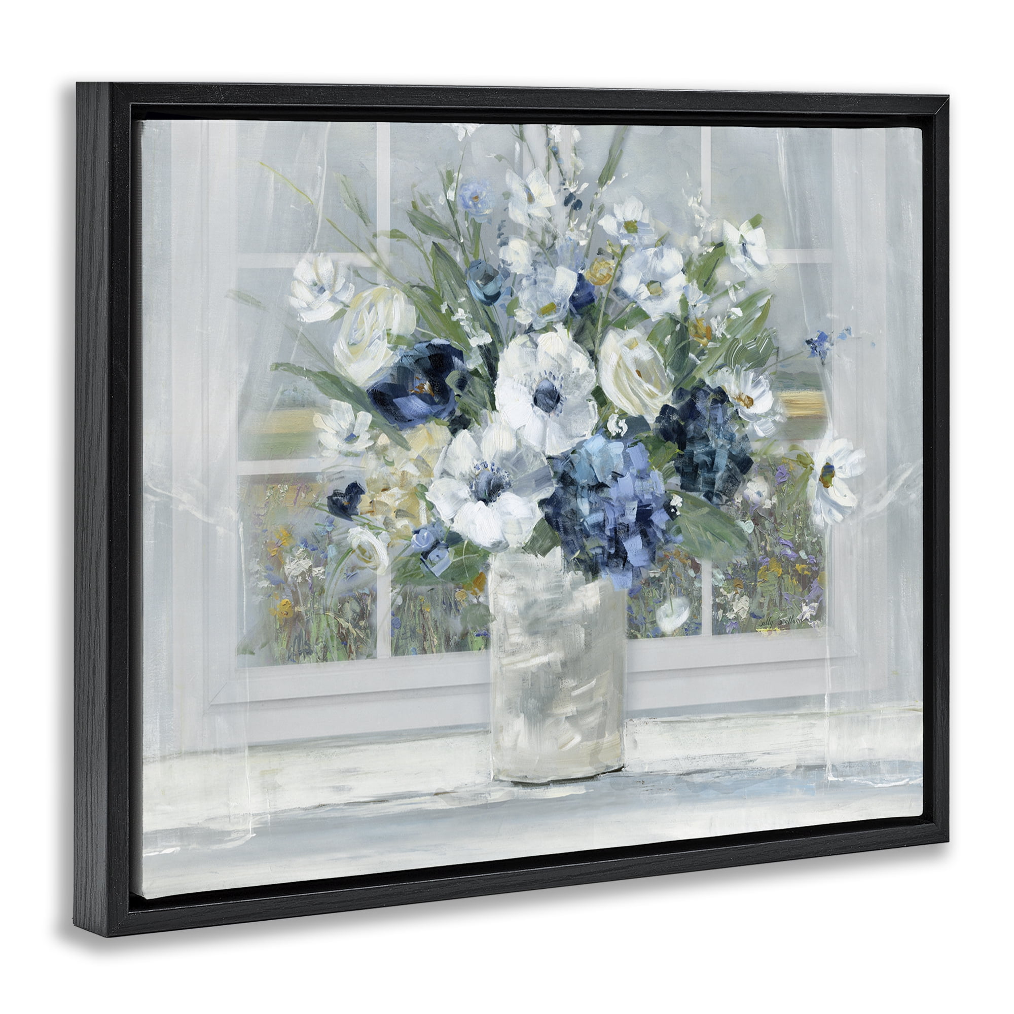 Stupell Industries Blue Hydrangea & Anemone Bouquet Black Framed Floater Canvas Wall Art, design by Sally Swatland