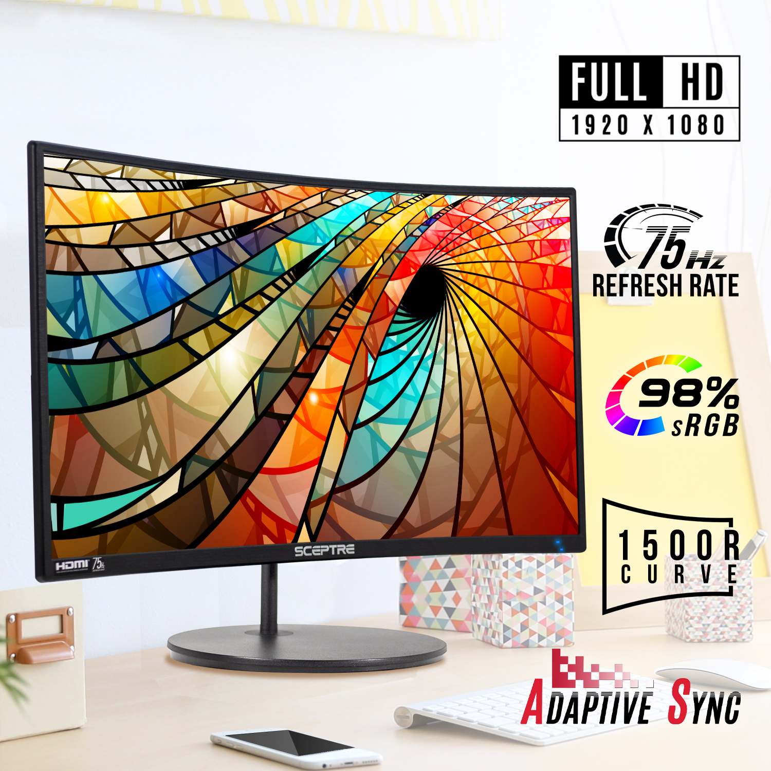 Sceptre 27" Curved LED Monitor 75Hz Full HD, Black photo 2