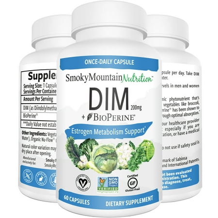 Smokey Mountain Naturals DIM + BioPerine Capsules, 200 Mg, 60 (Best Over The Counter Estrogen Blocker)