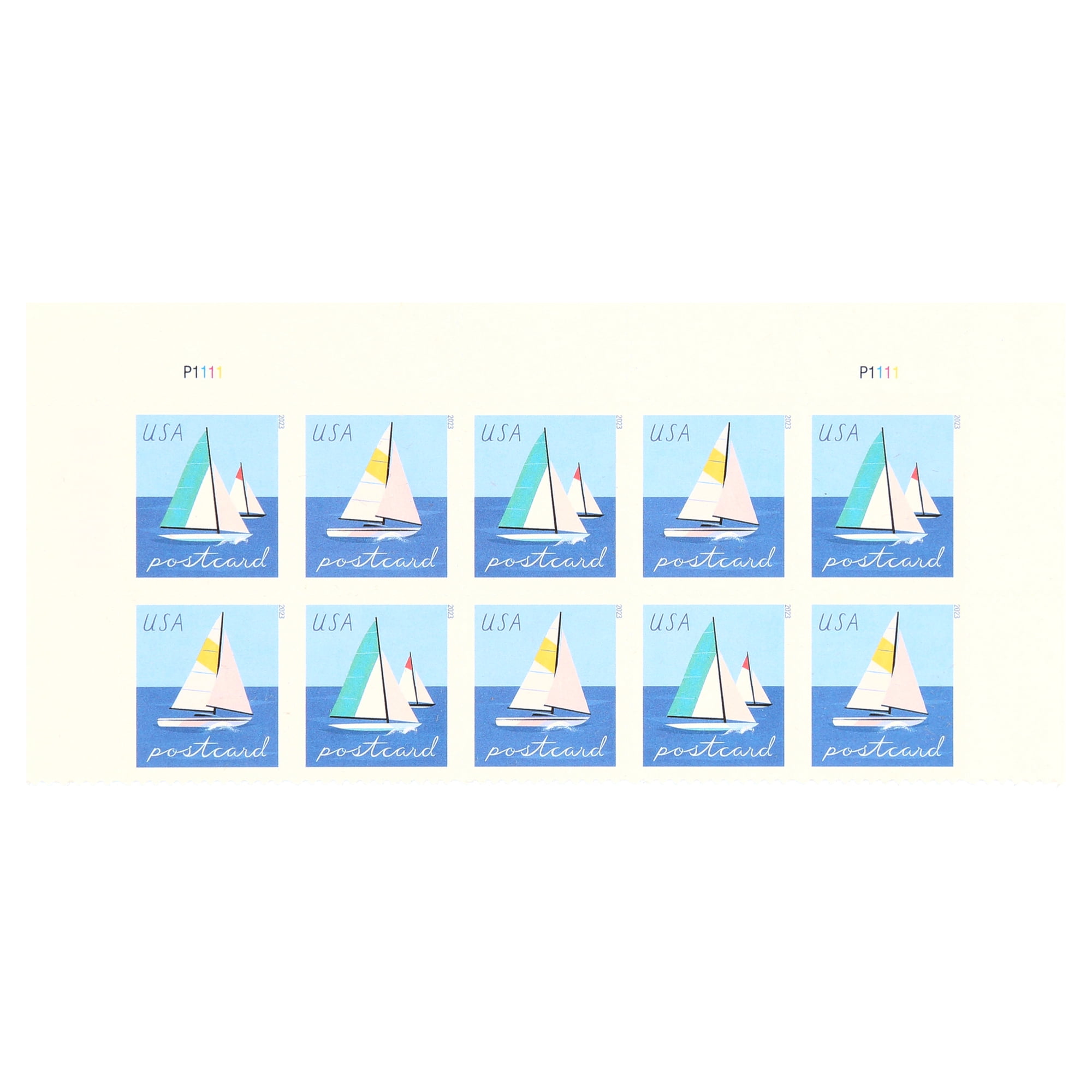 Sailboats POSTCARD RATE USPS Forever Postage Stamps Strip of 10 US Postal First Class Water Ocean Outdoor Lake Summer Sailing Wedding Celebration Anniversary (10 Stamps)
