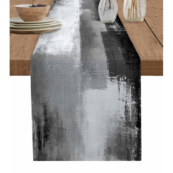 Boanket Grey Table Runner - 36 Inch Long, Kitchen Dining Table Runner Dresser Scarves, Modern Oil Painted Art Abstract Geometric Farmhouse Decor for Coffee Tables Wedding Party Banquet
