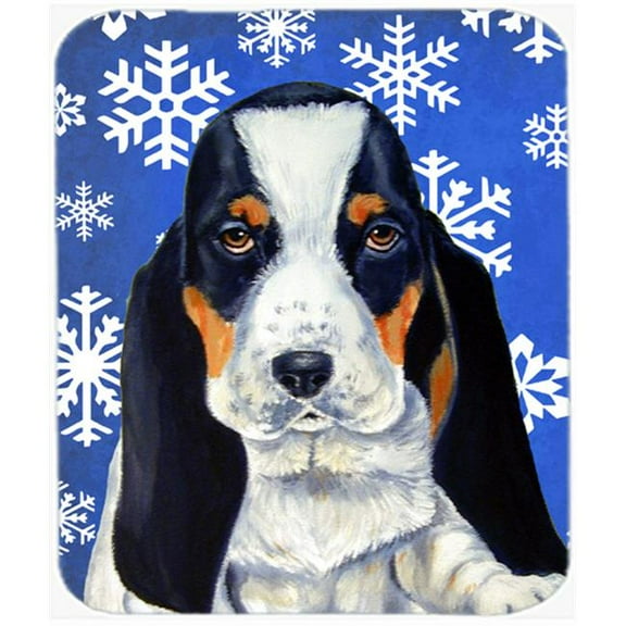 Basset Hound Winter Snowflakes Holiday Mouse Pad, Hot Pad Or Trivet