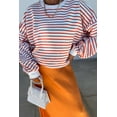 thumbnail image 2 of Women's Orange Stripe Drop Shoulder Crew Neck Loose Fit Sweatshirt - [ZhiHiMeRi] | (US 12-14)L, 2 of 12