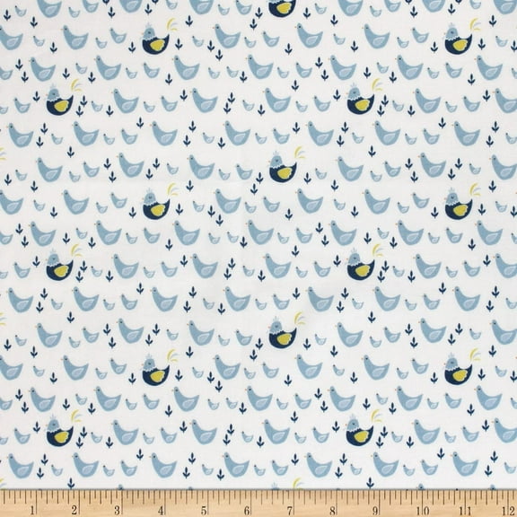 Cluck Moo Oink Chickens in Blue 100% Cotton Fabric Sold by the Yard