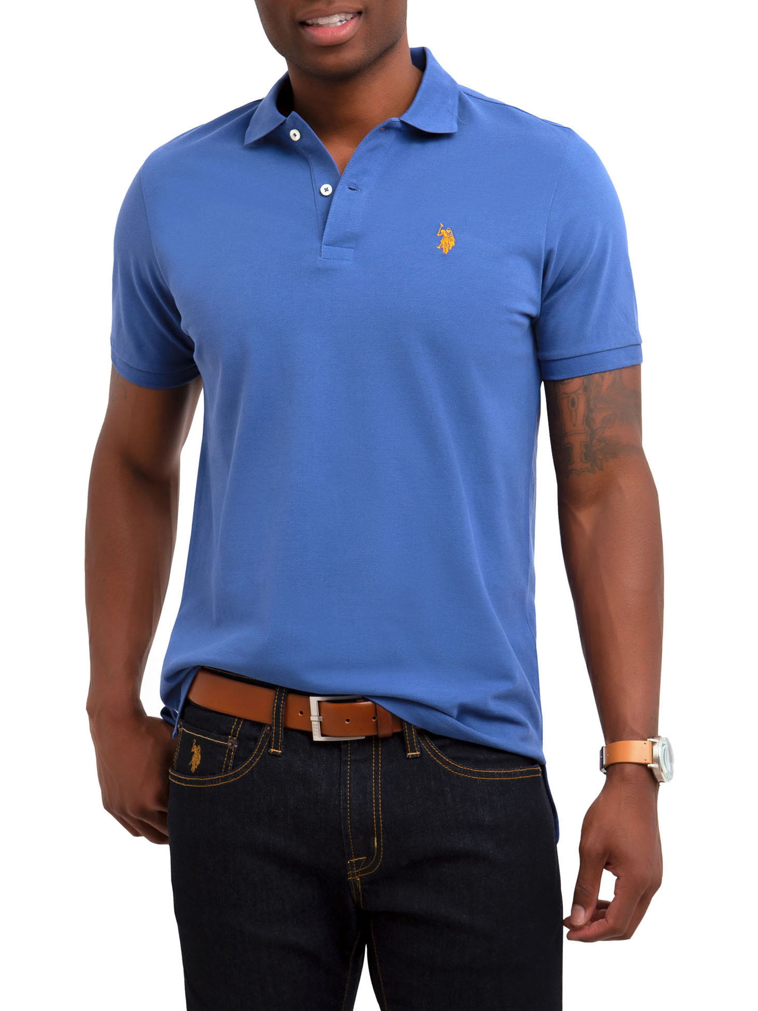 U.S Polo Assn Mens Big and Tall Big & Tall Slim Fit Short Sleeve Solid Interlock Polo Shirt