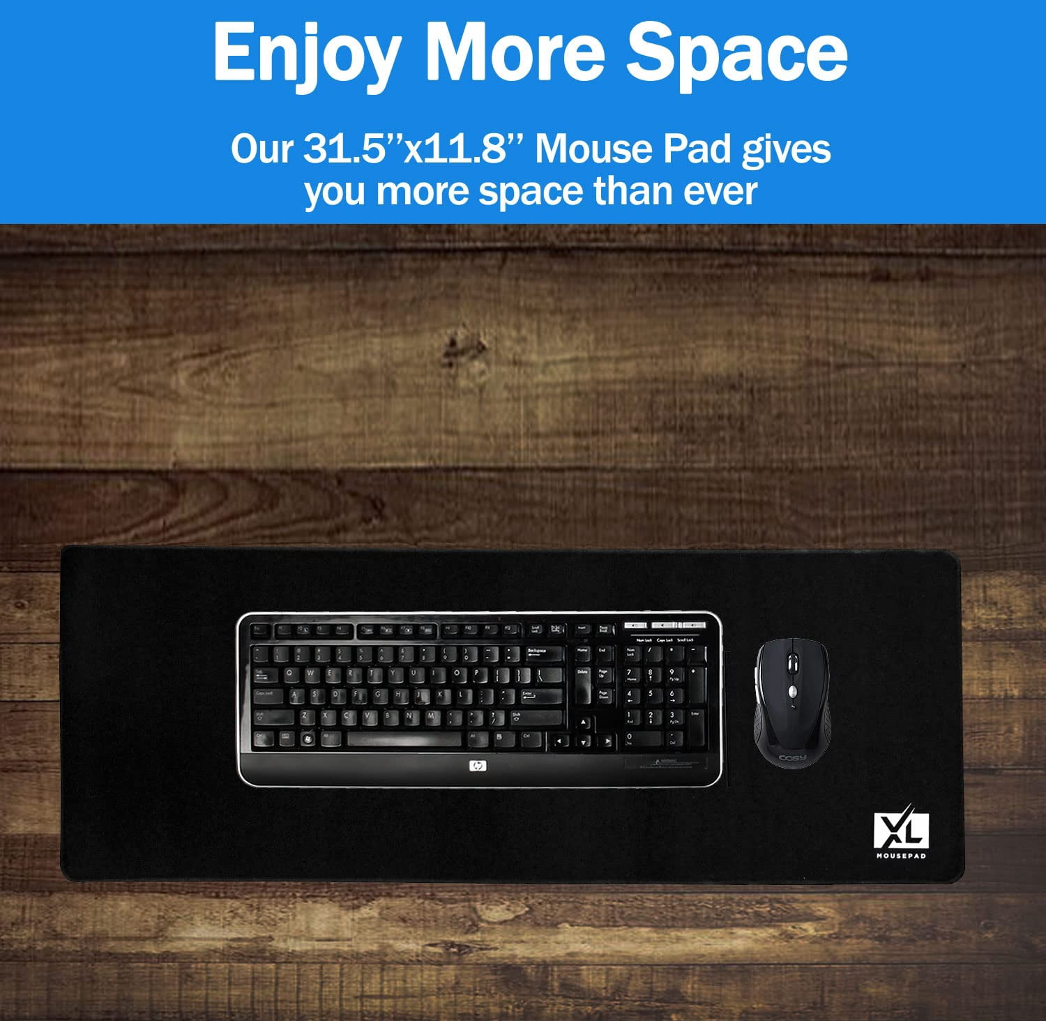 XL Mouse Pad - Large Extended Gaming Desk Mousepad (800x300x3mm) - Nonslip Rubber Base and Water Spill Resistant Desktop Keyboard Mouse Mat - Anti-Fray Cloth - Black