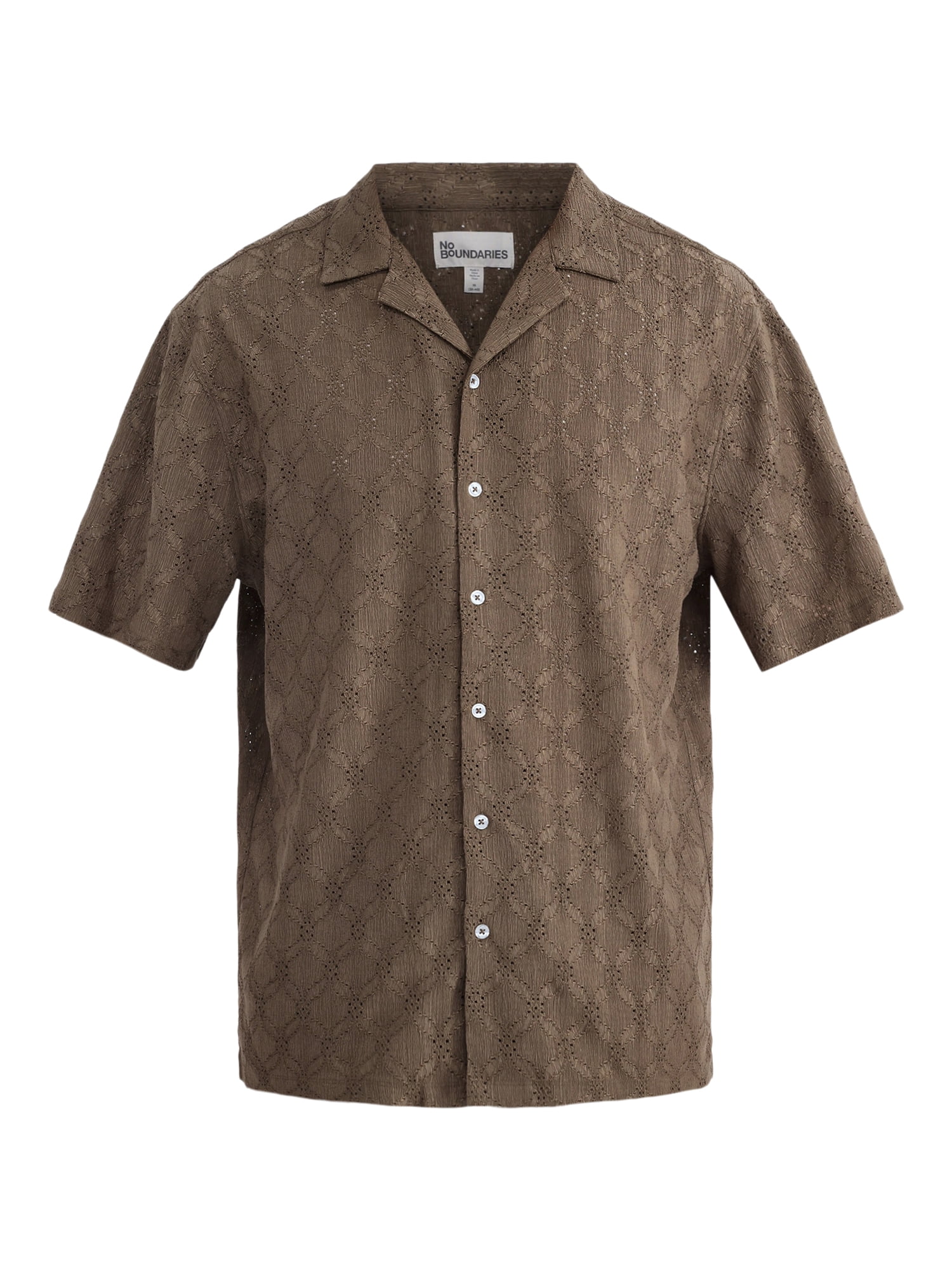 No Boundaries Men's & Big Men's Eyelet Short Sleeve Button Up Shirt, Sizes XS-3XL