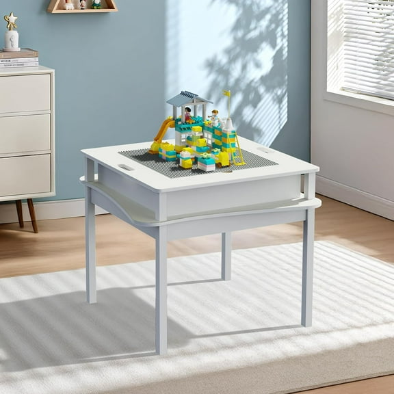 Matladin 2-in-1 Kids Activity Table with Storage, Detachable Building Block  Kids Play Table for Ages 3-8, White