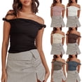 thumbnail image 3 of Gupgi Off Shoulder Top for Women Solid Color Twist Strap Tank Tops Slim Fit Ruched Crop Top, 3 of 9