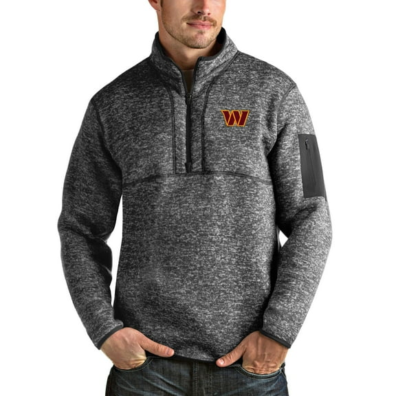 Men's Antigua Heathered Charcoal Washington Commanders Fortune Quarter-Zip Pullover Jacket