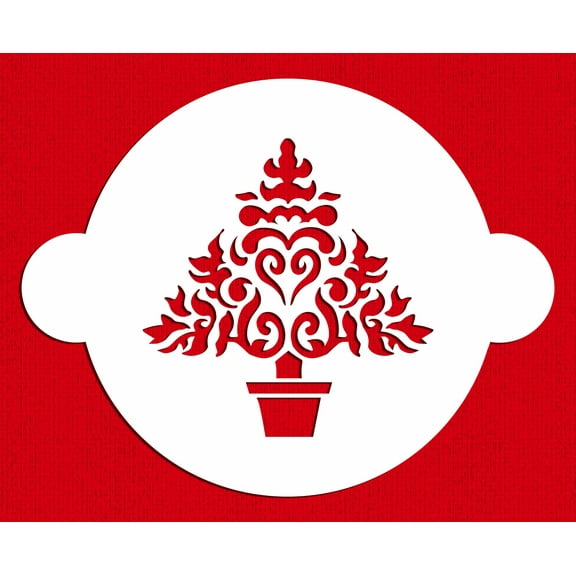 Designer Stencils , 7 Inch Christmas Tree Cake Stencil, Beige/semi-transparent