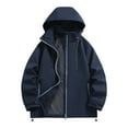 thumbnail image 2 of Timoontee Men's Waterproof Jacket Fall Long Sleeve Workwewar Jacket Daily Casual Hooded Jacket Solid Full Zip Jacket Coat with Zip Pockets Dark Blue L, 2 of 9