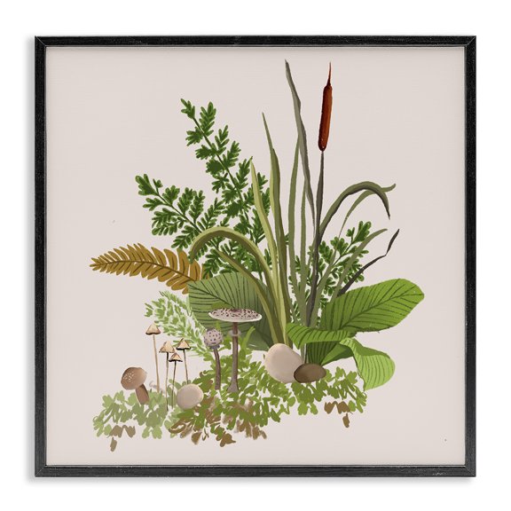 Stupell Industries Eclectic Cottage Botanicals Plants Mushrooms Ferns Forest Floor Black Framed Giclee Art, 12 x 12, by House of Rose