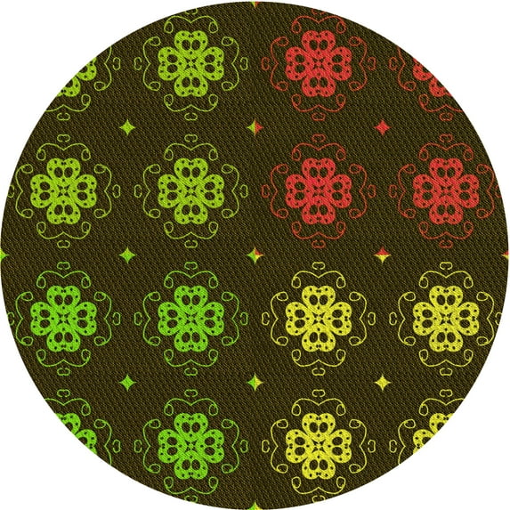 Ahgly Company Indoor Round Patterned Black Bean Brown Area Rugs, 4' Round